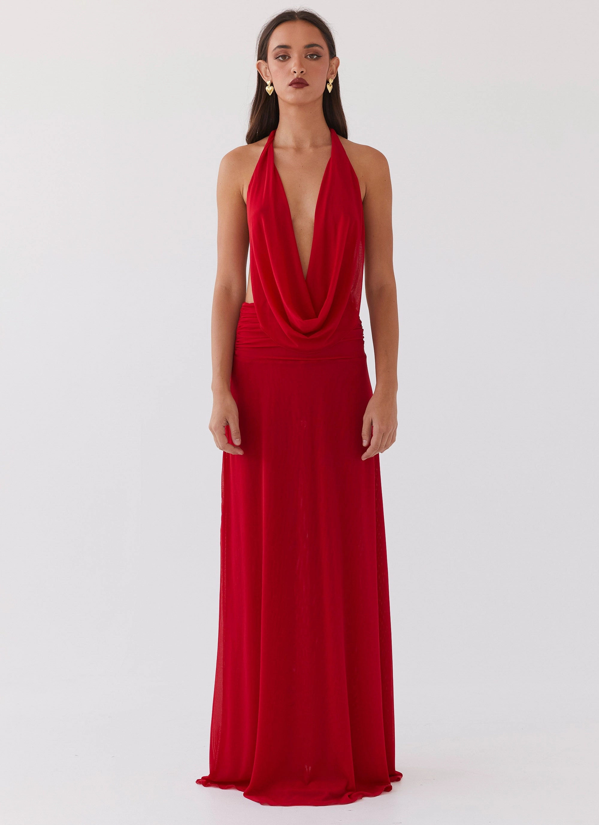 Sunset Look Elysia Mesh Maxi Dress - Cherry Red