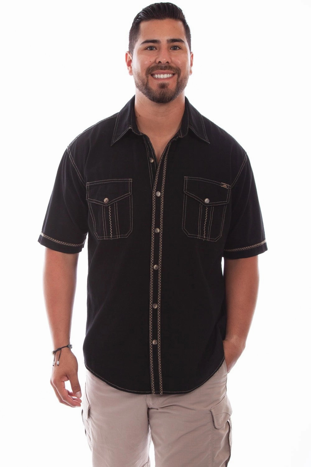 Scully Mens Black 100% Cotton Voyager S/S Shirt Dressy look Versatile Design