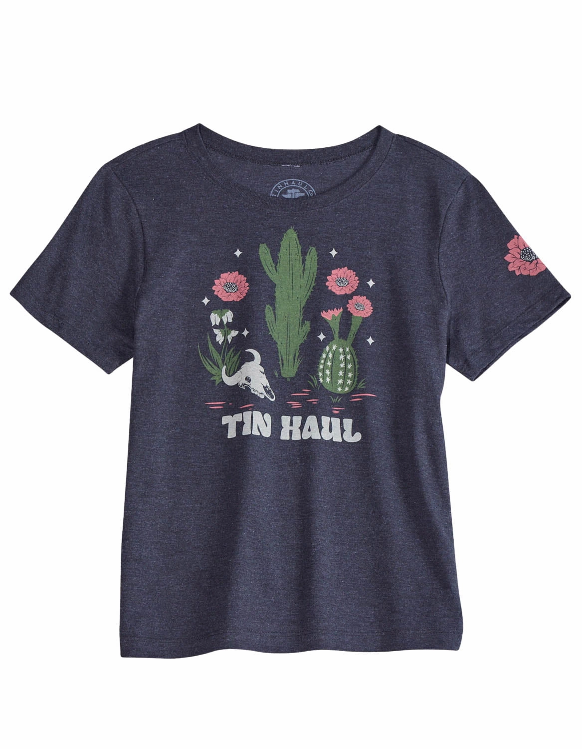 Tin Haul Womens Flower And Cactus Black Cotton Blend S/S T-Shirt Casual Comfort