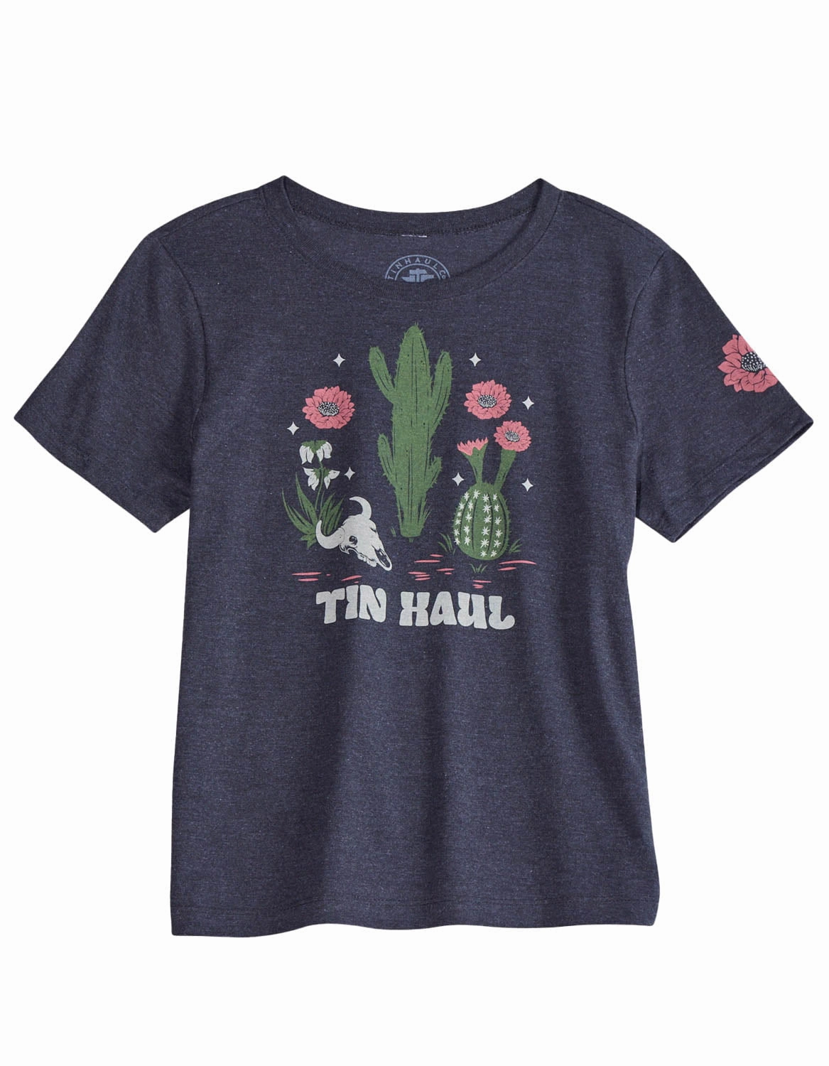 Tin Haul Womens Flower And Cactus Black Cotton Blend S/S T-Shirt Tall Option