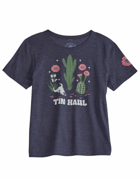Tin Haul Womens Flower And Cactus Black Cotton Blend S/S T-Shirt Contemporary Fashion