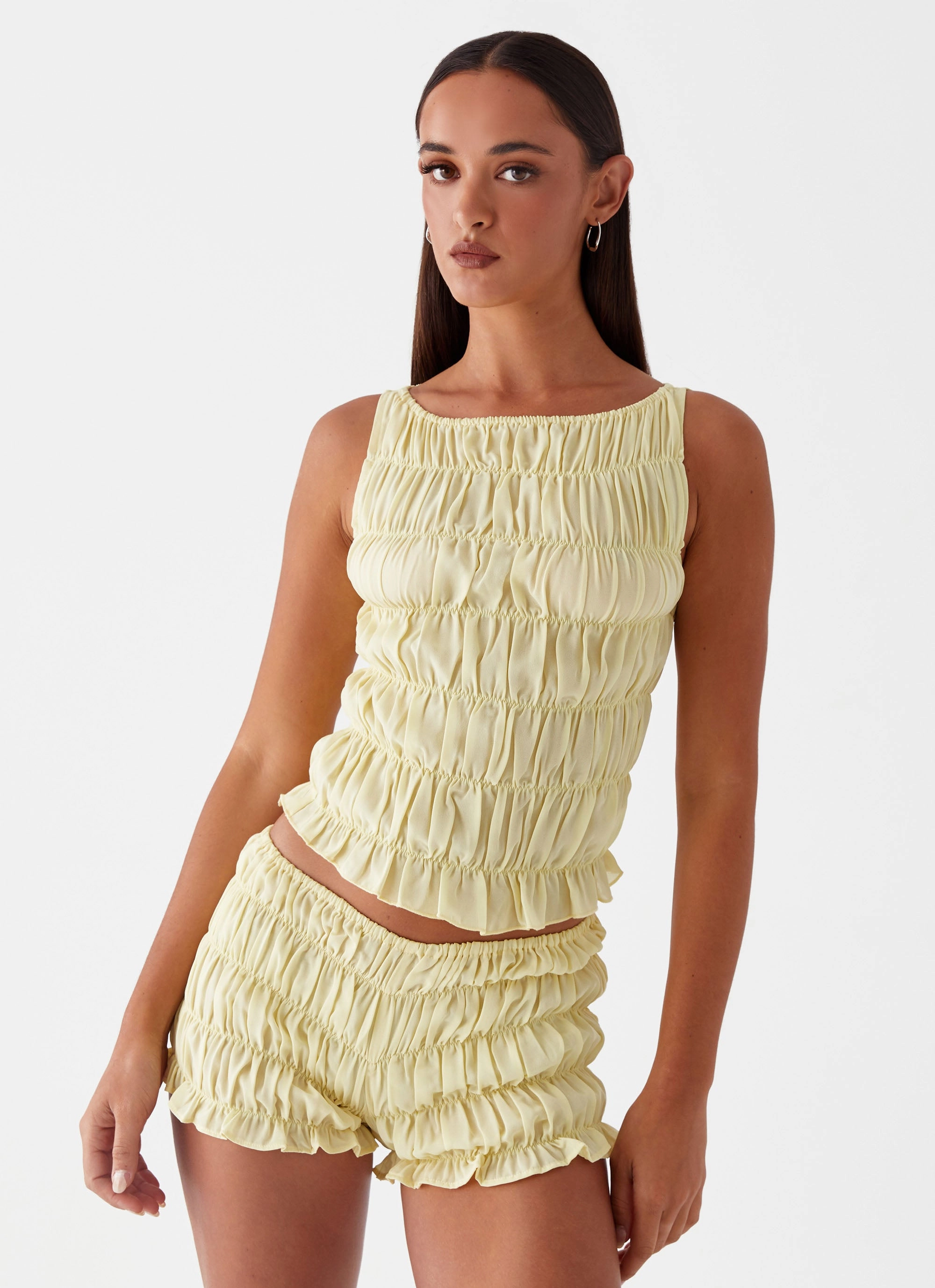 Antibacterial Pocket Reinforcement Messina Ruched Tank Top - Yellow