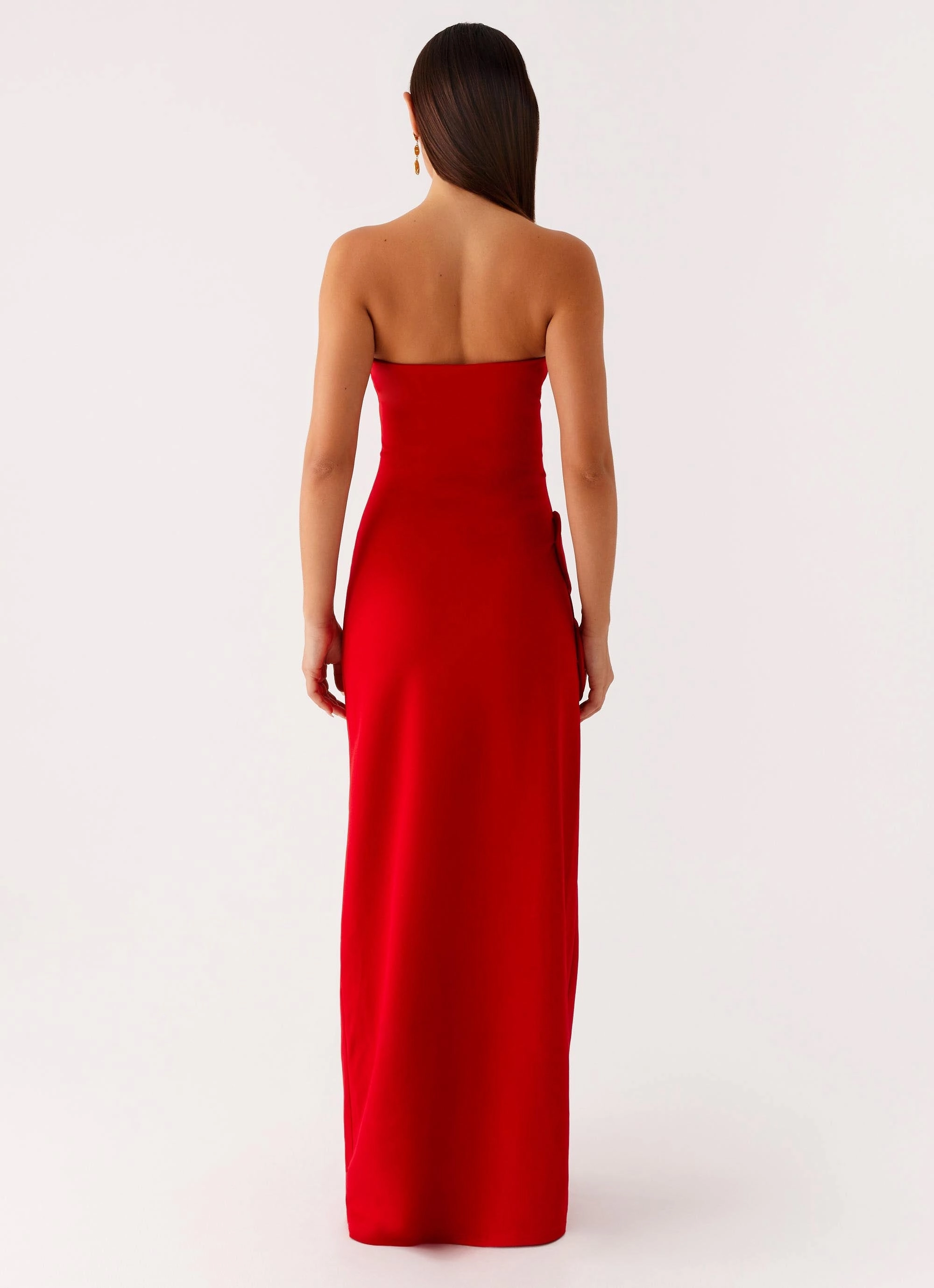 Silky Touch Hilton Strapless Maxi Dress - Red