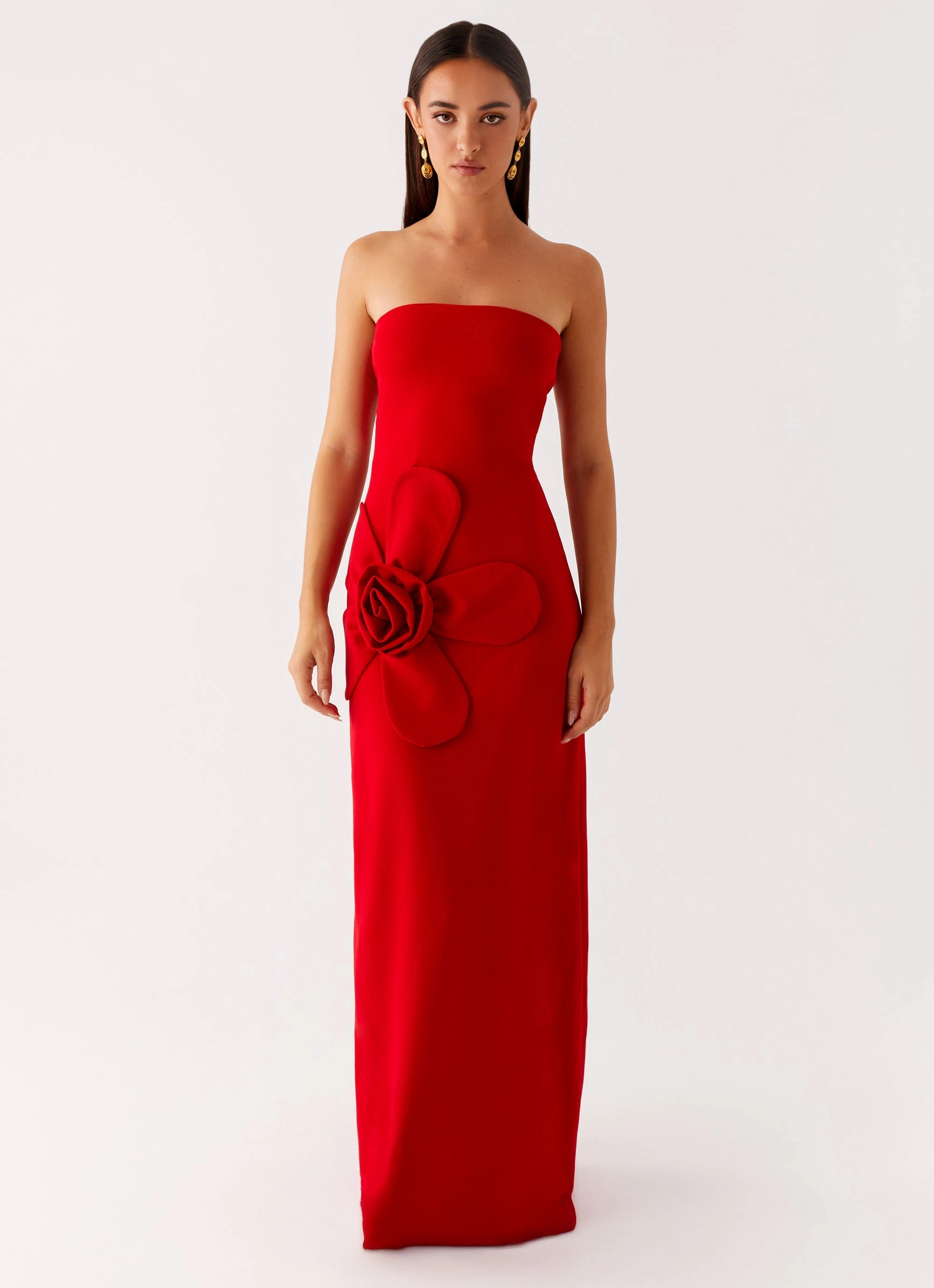 Hilton Strapless Maxi Dress - Red Comfortable fit dress for all body types Shade Glow