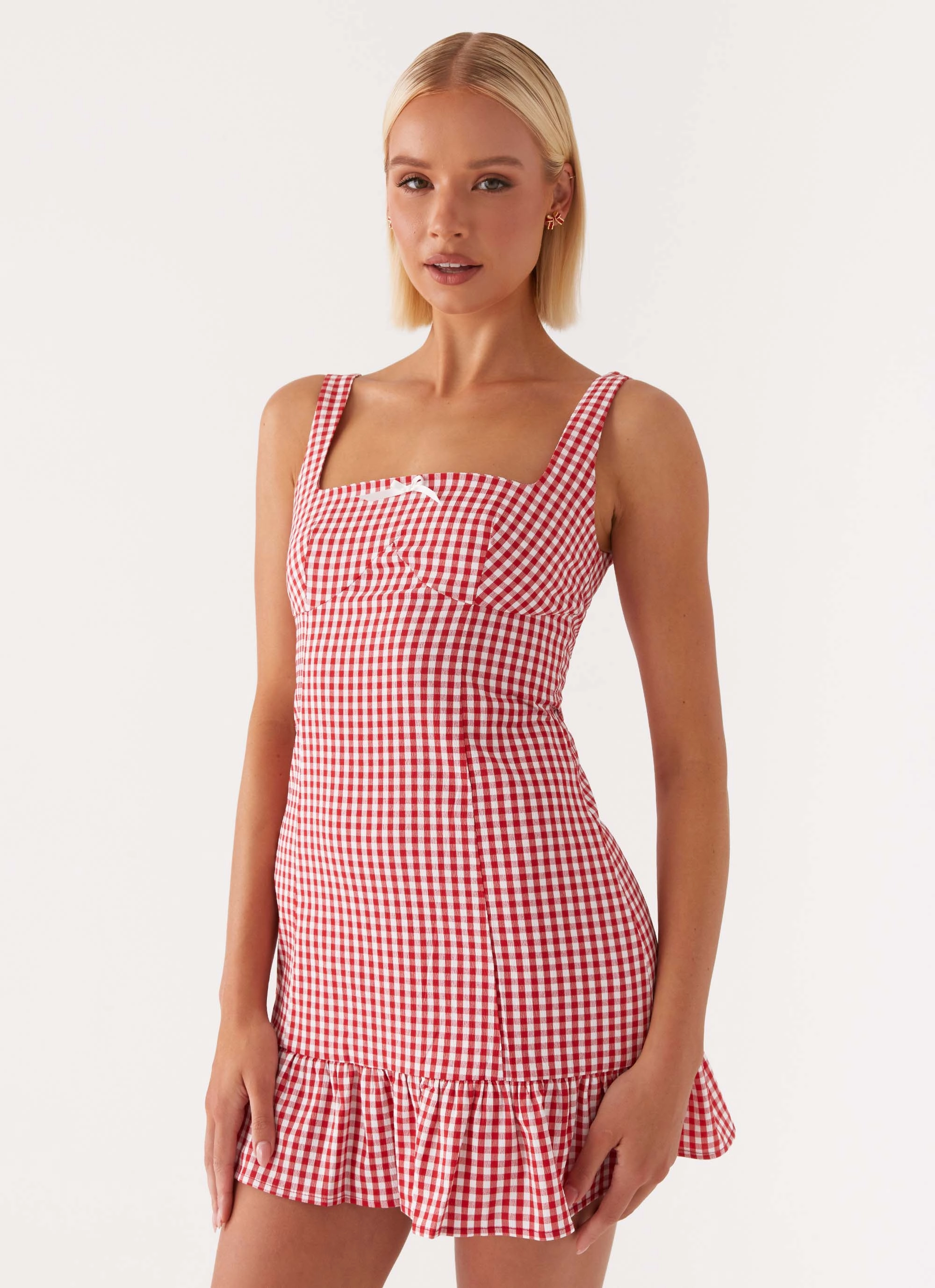 Eye Catching Fall Go Honesty Mini Dress - Red Gingham