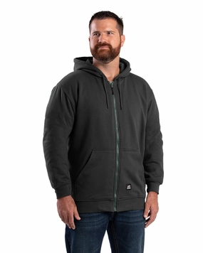 High Density Weave Berne Apparel Mens Heritage Thermal-Lined Zip Black Cotton Blend Hoodie