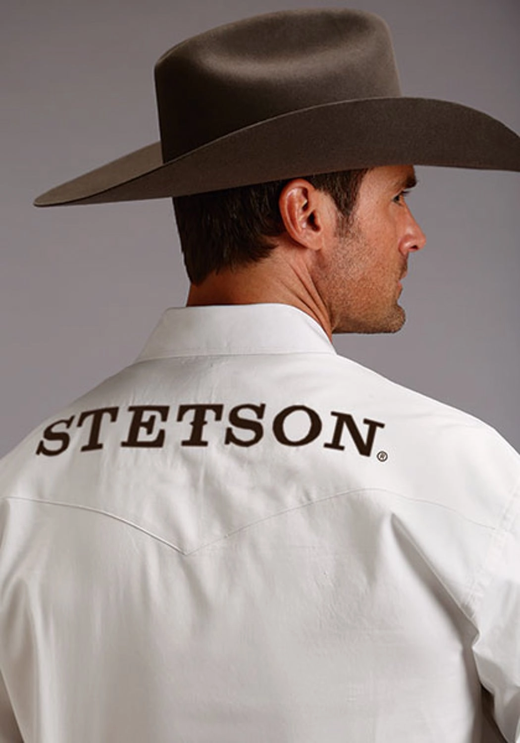 Stetson Mens Bold Logo White 100% Cotton L/S Shirt Earthy Hue