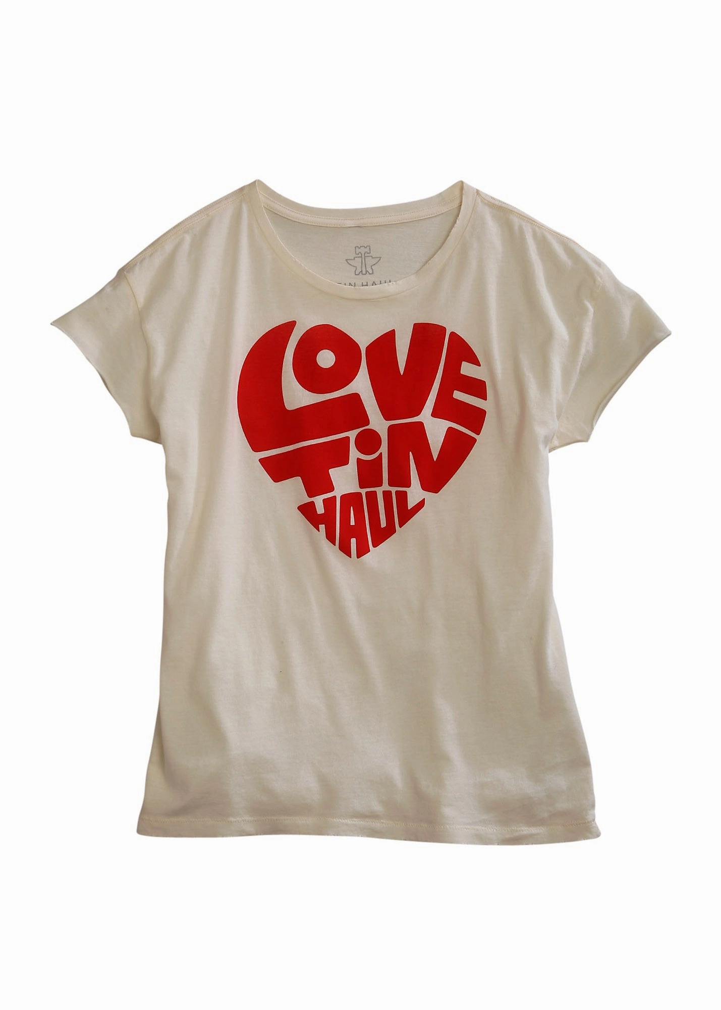 Tin Haul Womens White 100% Cotton Love Heart S/S T-Shirt Versatile Clothing quick dry