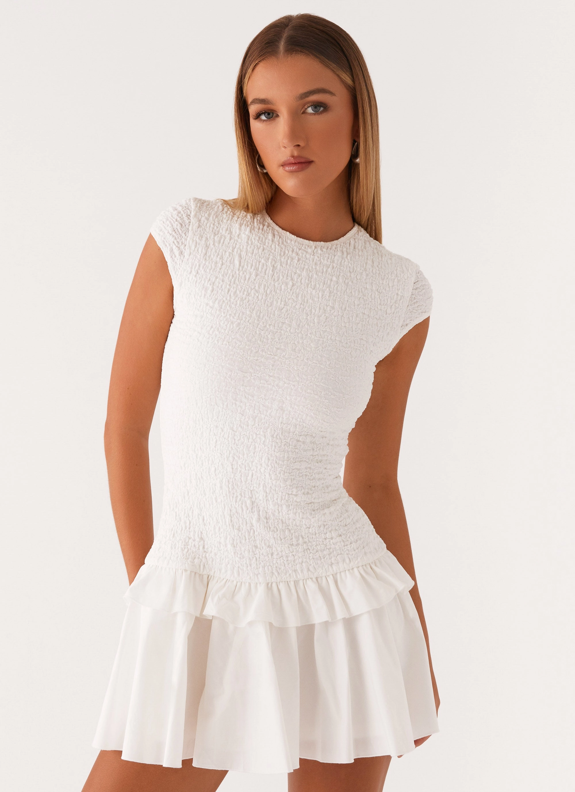 Hopeless Romantic Mini Dress - White Layered Design Easy Movement