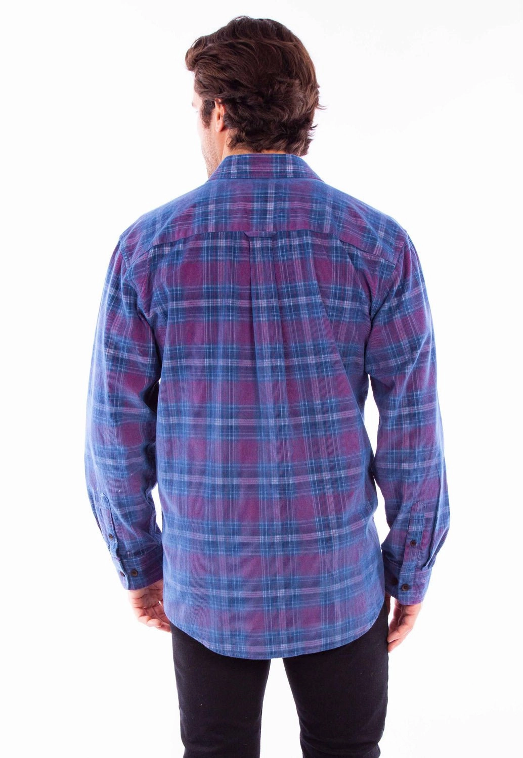 ethical fashion Casual Elegance Scully Mens Corduroy Plaid Red/Blue 100% Cotton L/S Shirt