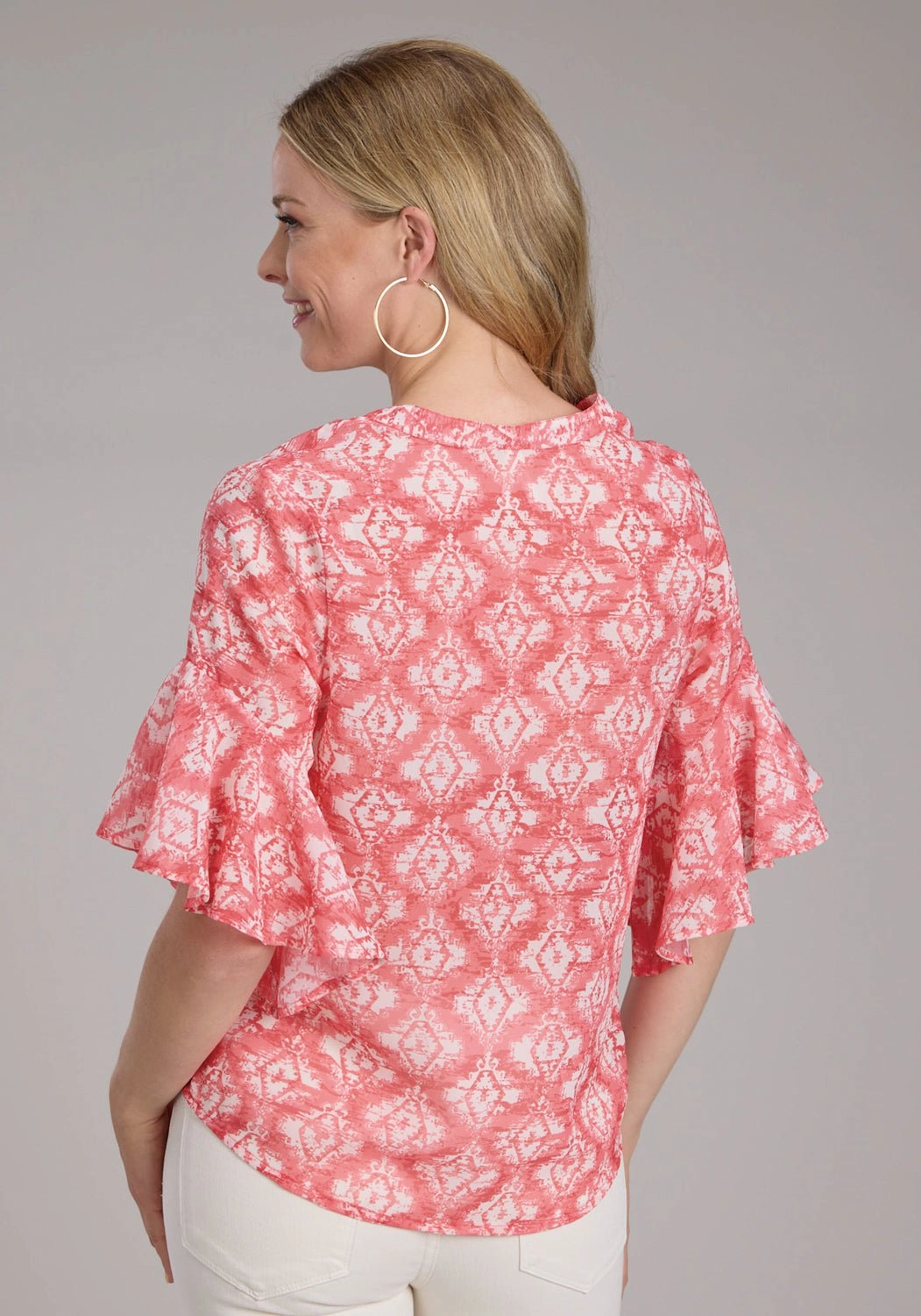 Anti Static Treatment Roper Womens 2423 Ikat Aztec Pink/White 100% Polyester S/S Blouse