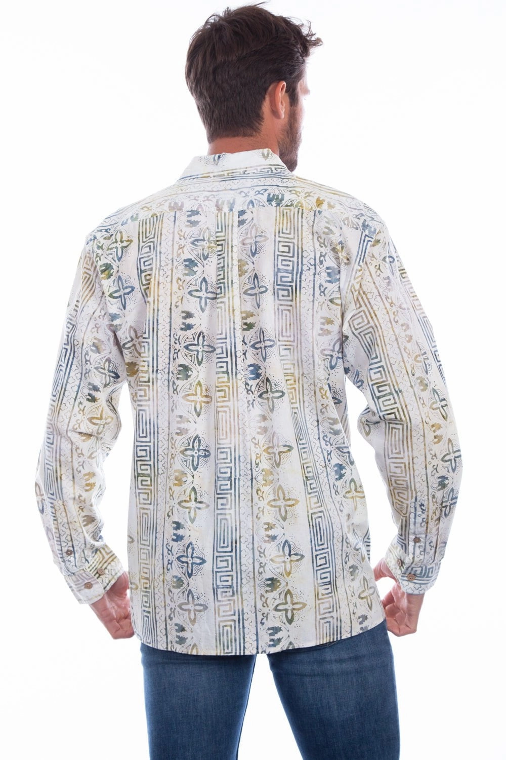 Smooth Stitch Pattern Edgy style Scully Mens Tiki 100% Cotton Batik Popover L/S Shirt