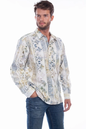 Scully Mens Tiki 100% Cotton Batik Popover L/S Shirt Loose Fit