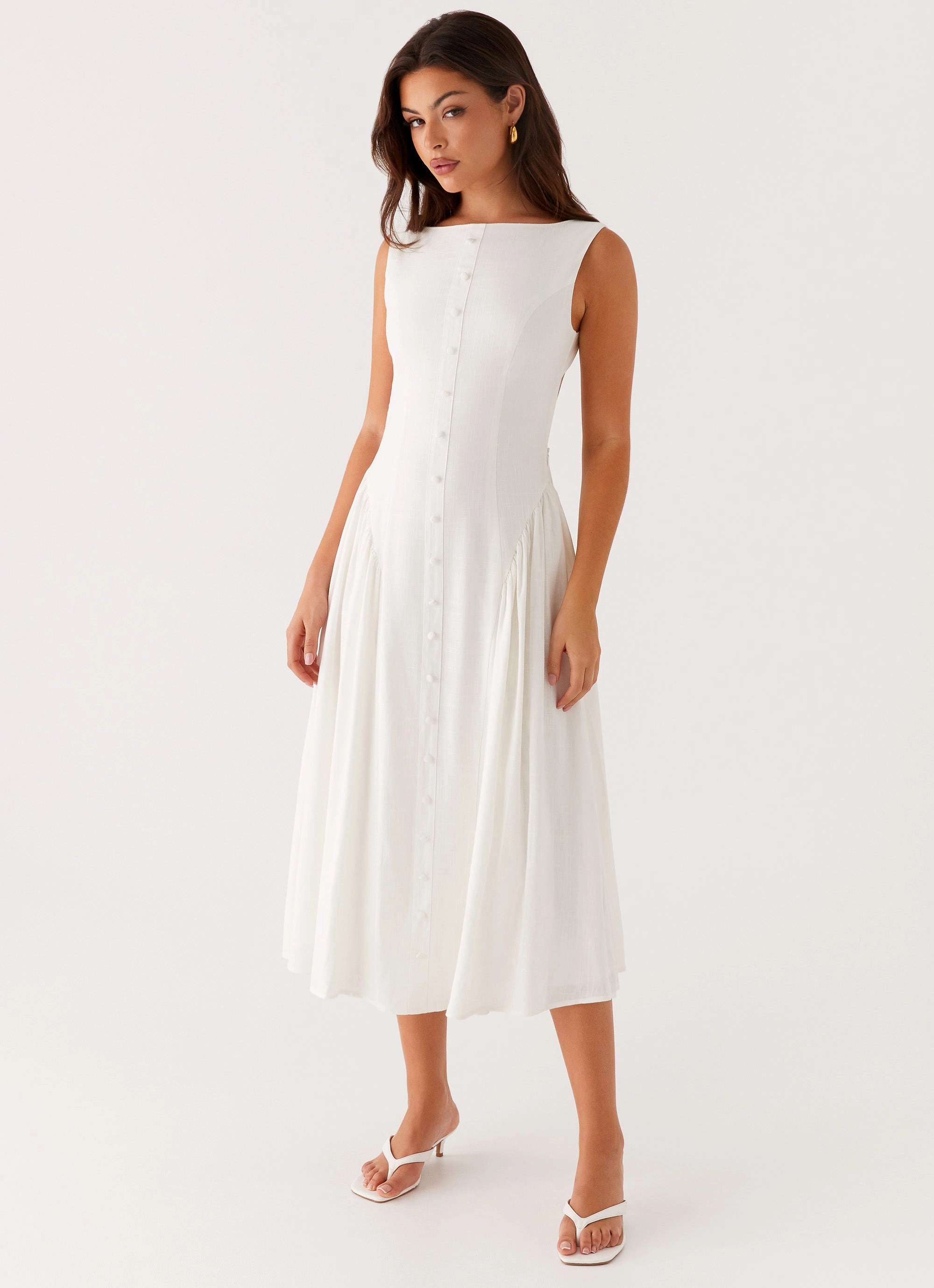Maylah Midi Dress - White WideCollarDesign Abrasion-resistant
