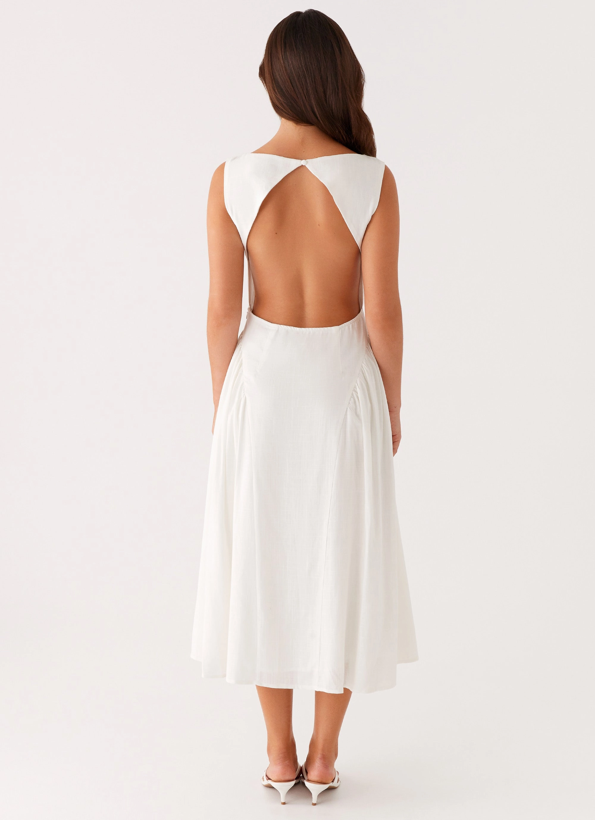 Maylah Midi Dress - White Flare Swing Urban Fit