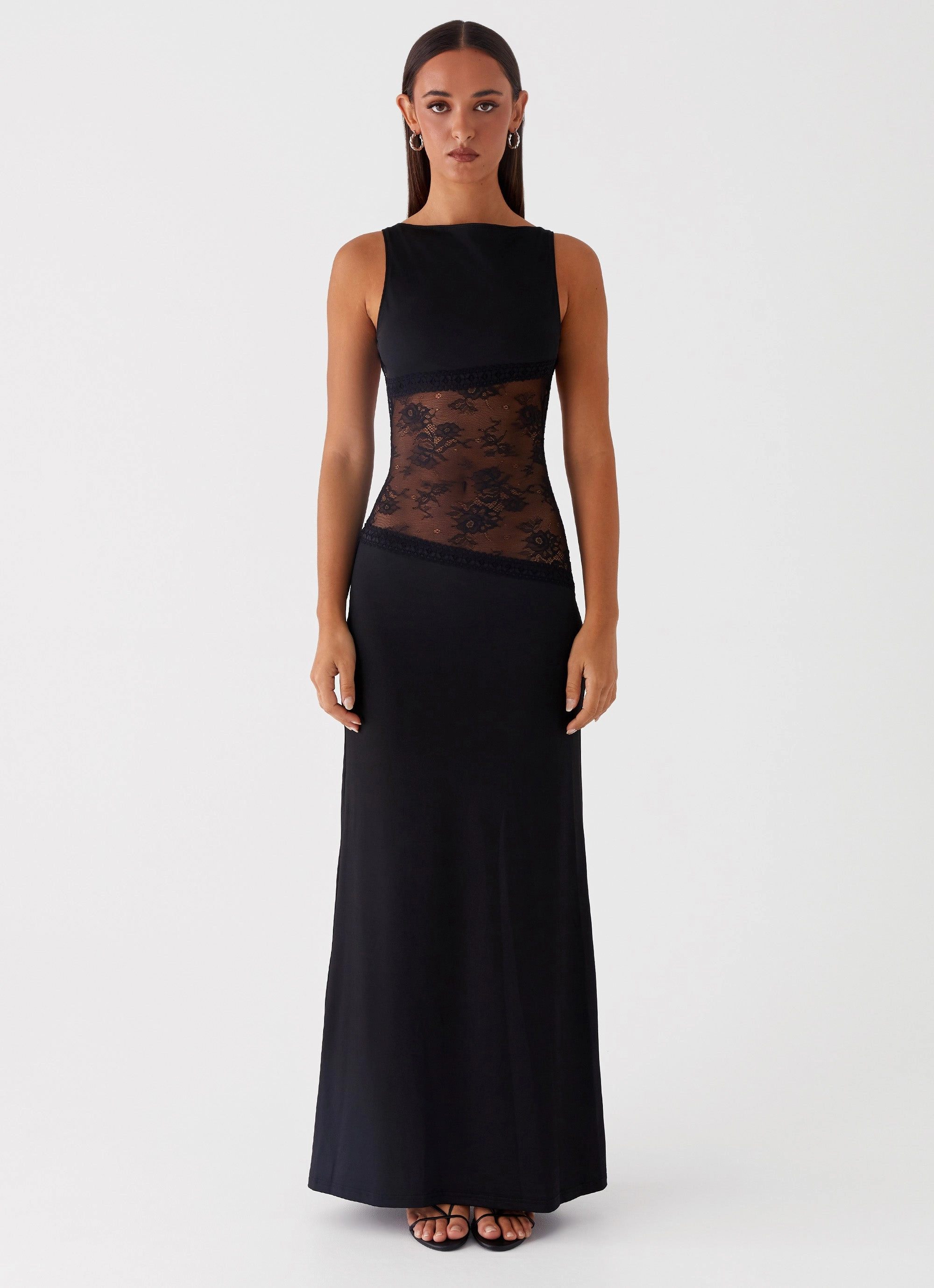 Lucinda Maxi Dress - Black Sweetheart-Neck