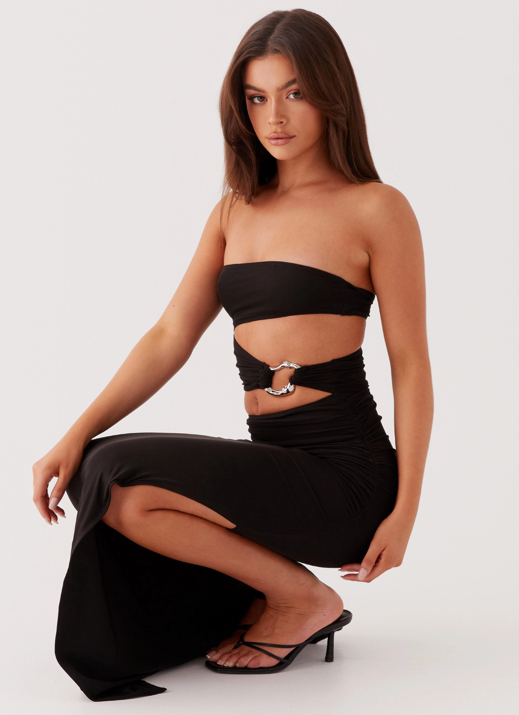 Into Pieces Mesh Maxi Dress - Black Matte-Lining