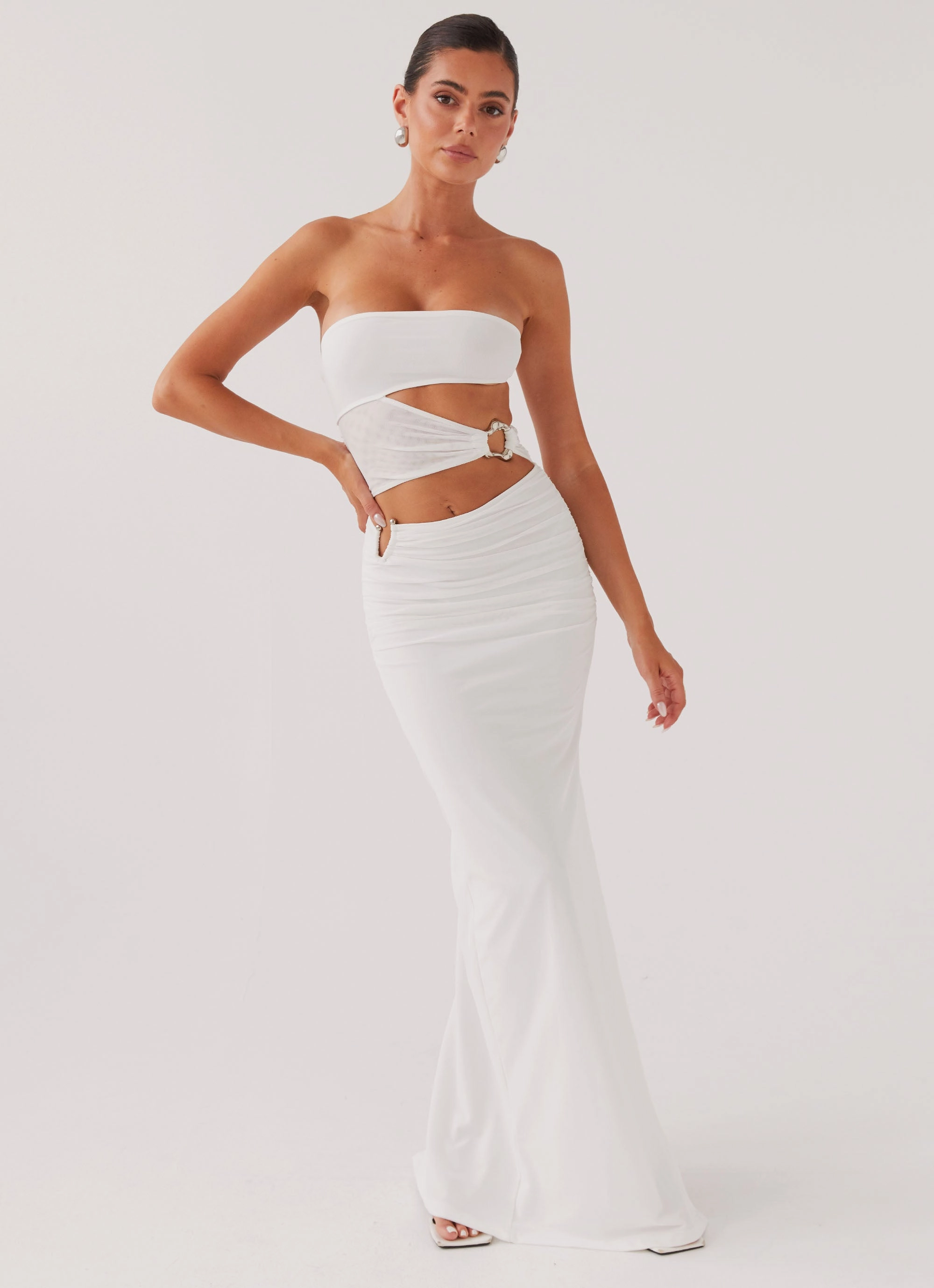 Into Pieces Mesh Maxi Dress - White Soft and Light Comfy Design