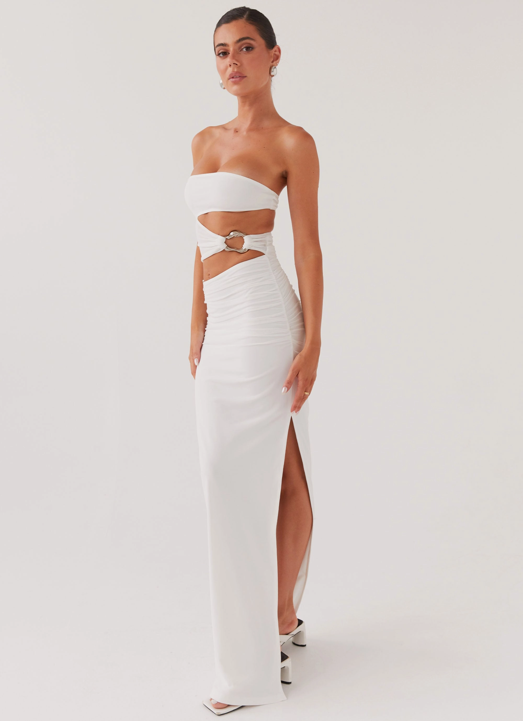 Versatile and Comfortable Into Pieces Mesh Maxi Dress - White