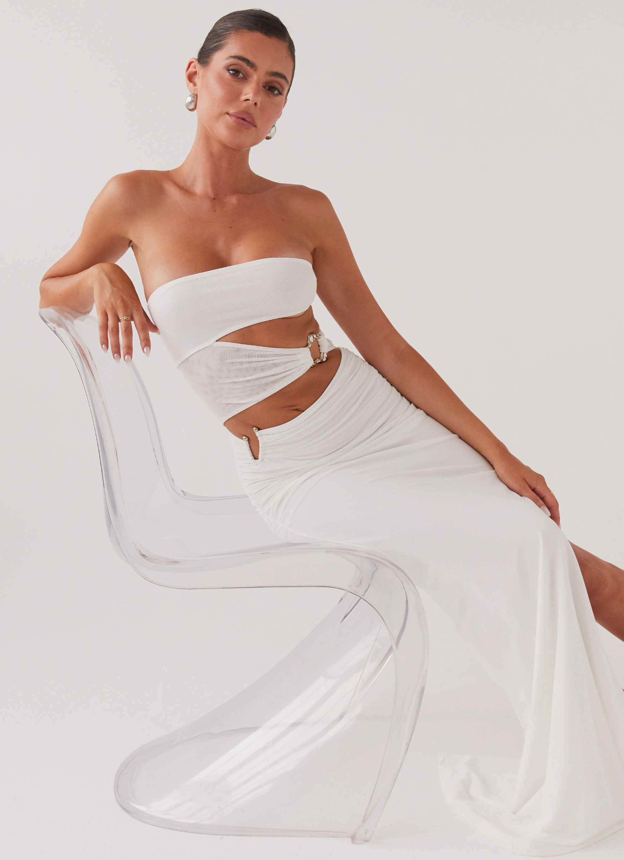 Into Pieces Mesh Maxi Dress - White Mood Comfort