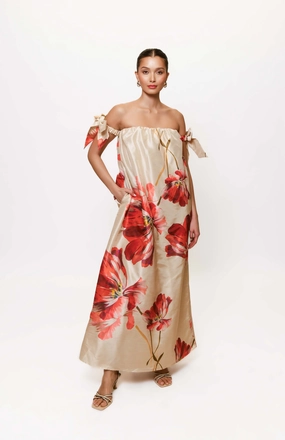 Iris Gown in Taupe Breezy Bloom Flattering Design Wear