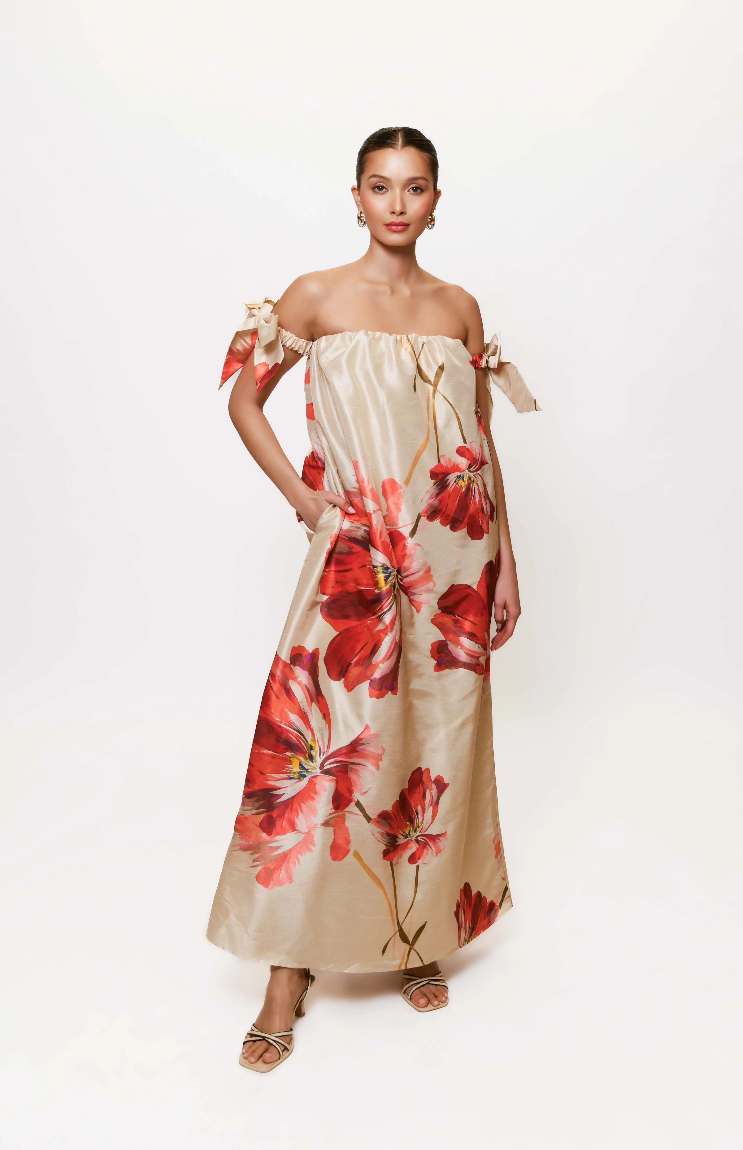 Iris Gown in Taupe Breezy Bloom Flattering Design Wear