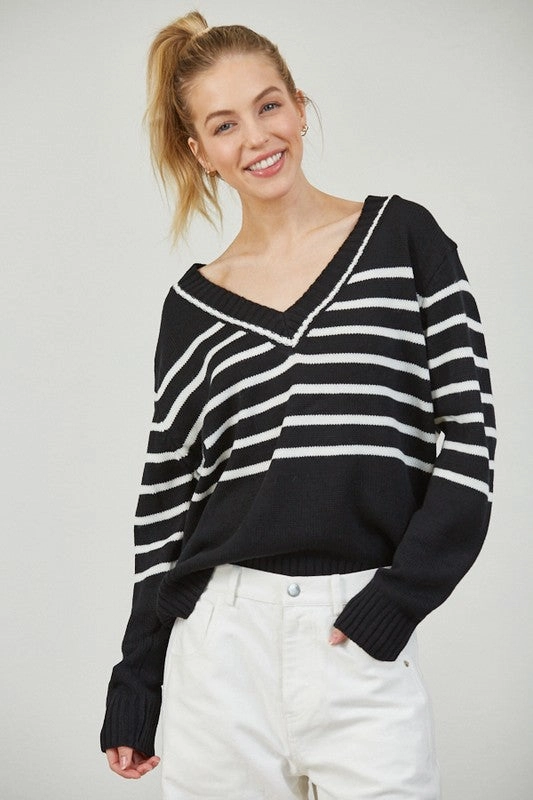 Fit for Everyone DurableStitching ISLA STRIPE V NECK SWEATER