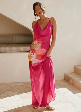 Rooftop-Event Fantasy Maxi Dress - Pink Tropical