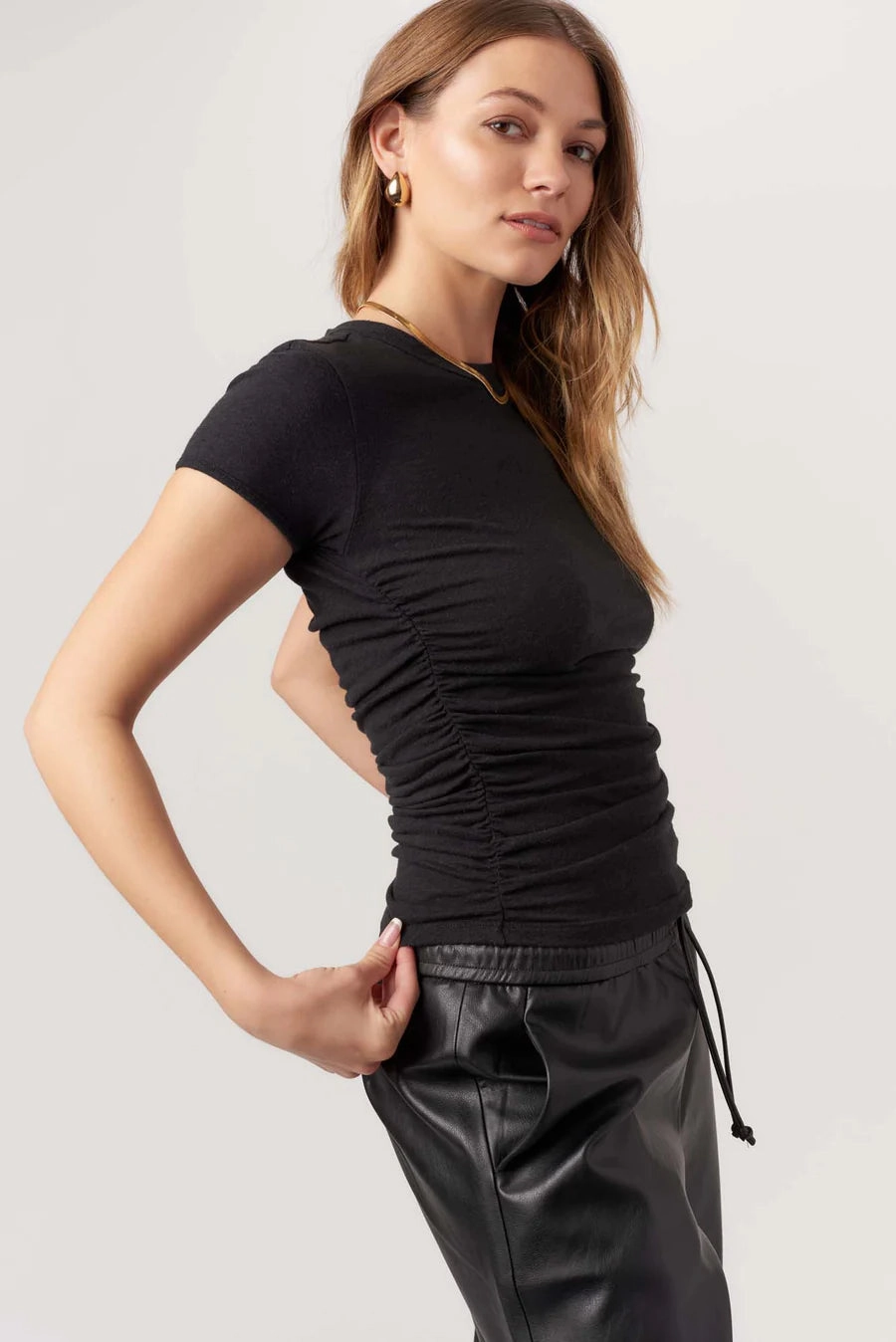 Cashmere combination Izzie Ruched Baby Tee - Black