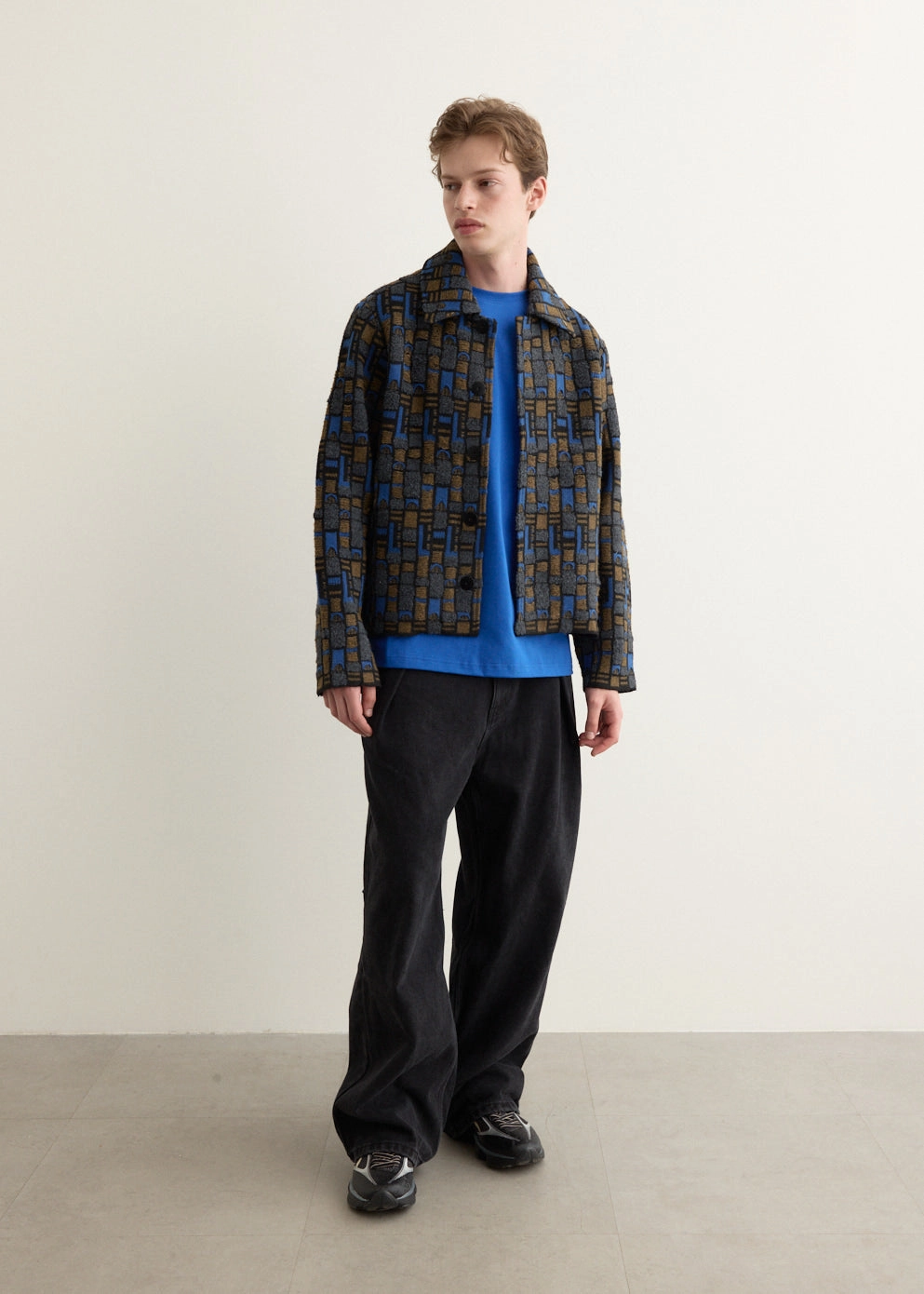 Jacquard Knit Jacket Shawl Lapel