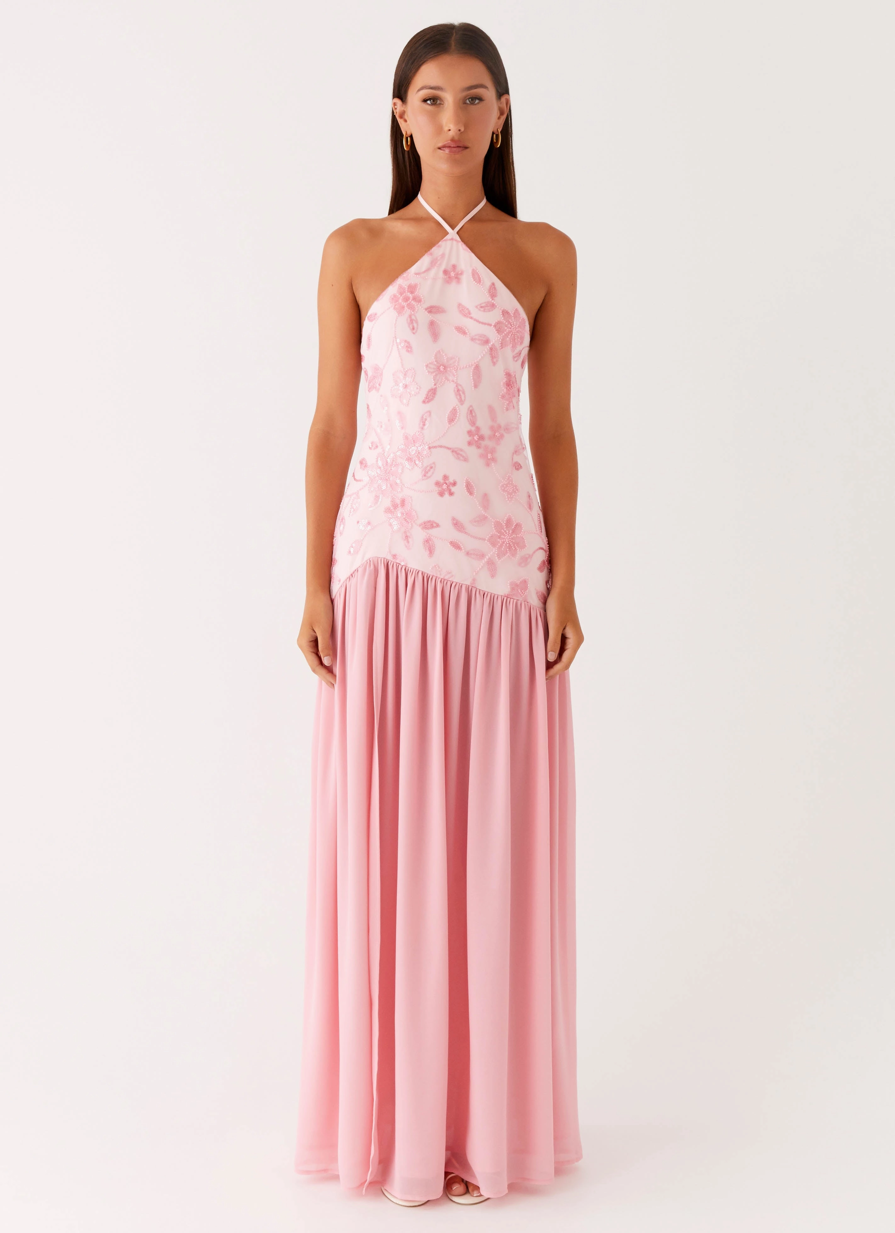 Janelle Beaded Maxi Dress - Pink Clean Edge Eco Friendly