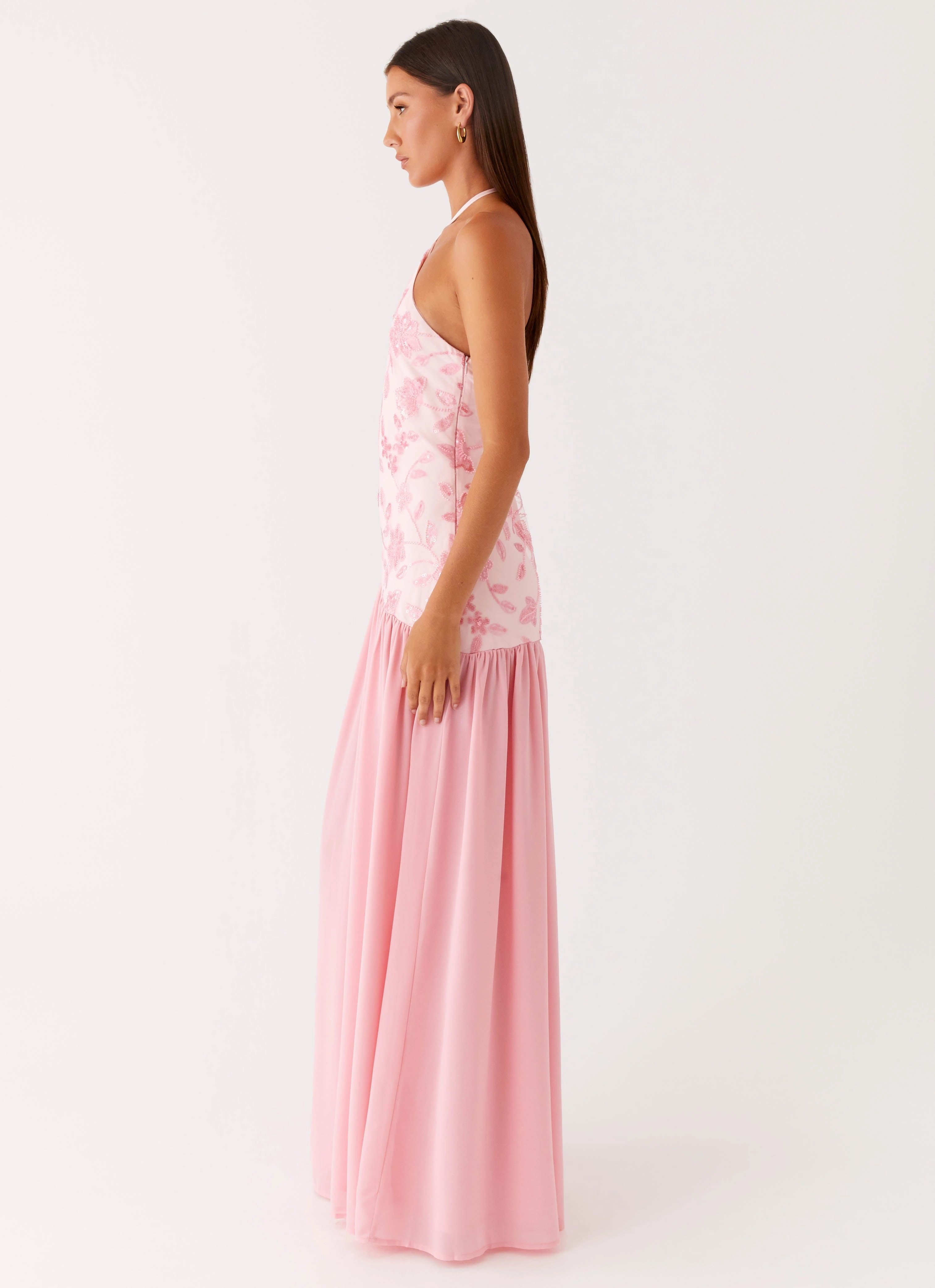 Tailored Wear Statement-Buttons Janelle Beaded Maxi Dress - Pink