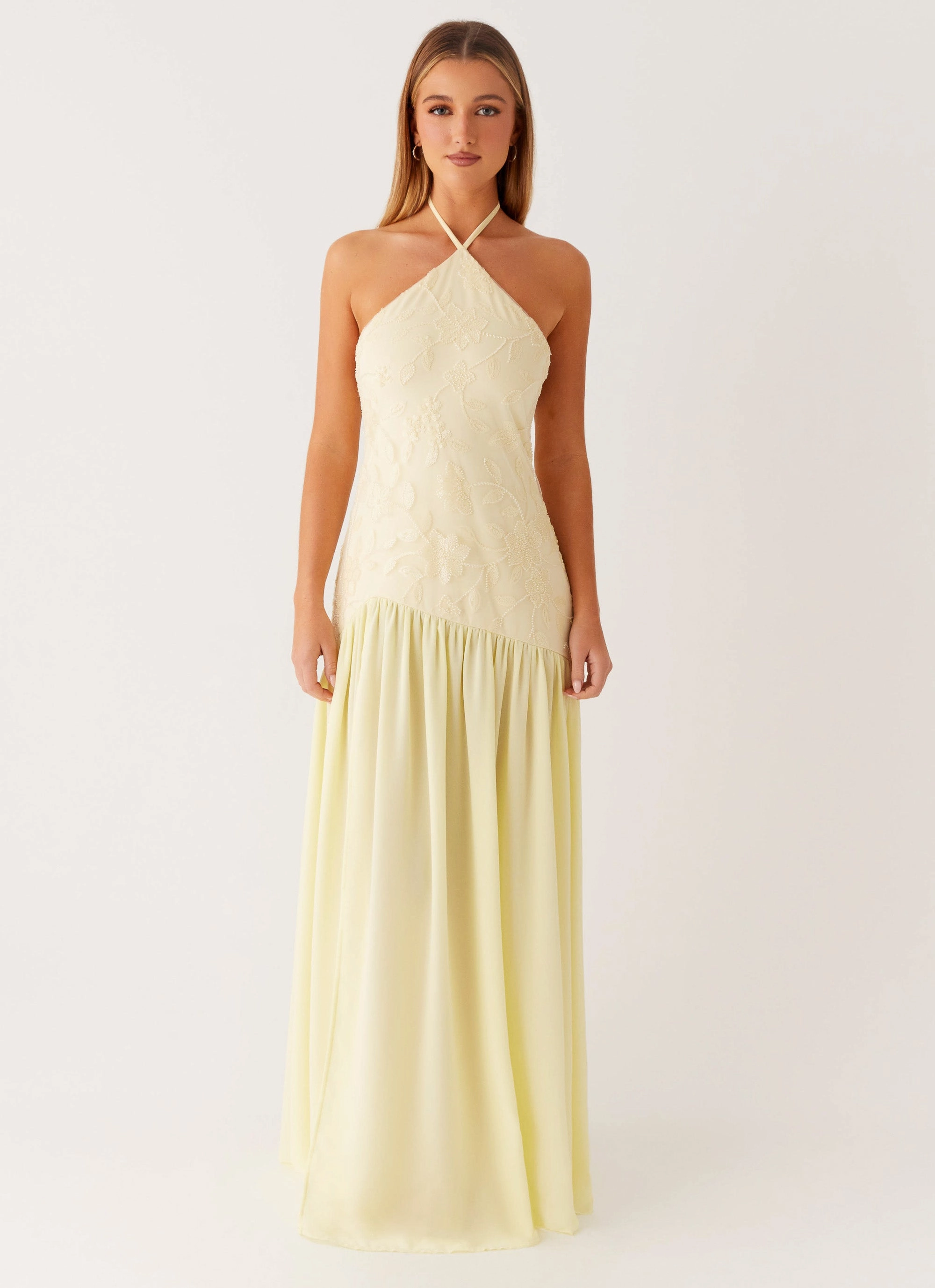 Janelle Beaded Maxi Dress - Yellow Sunny Lace