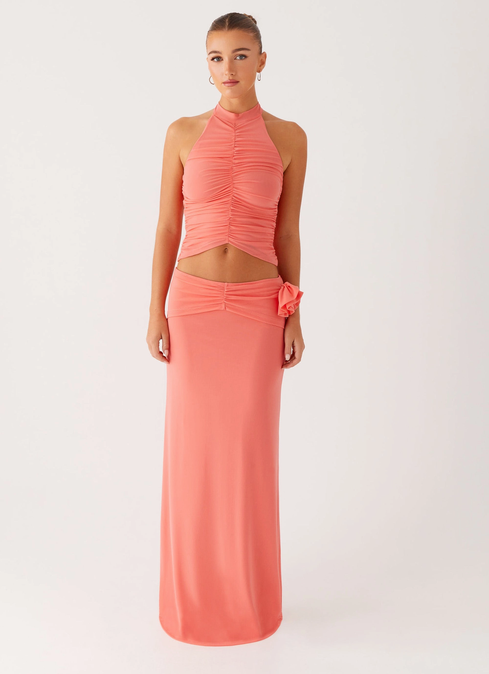 Jayce Maxi Skirt - Salmon Maximalist look Texture Focus