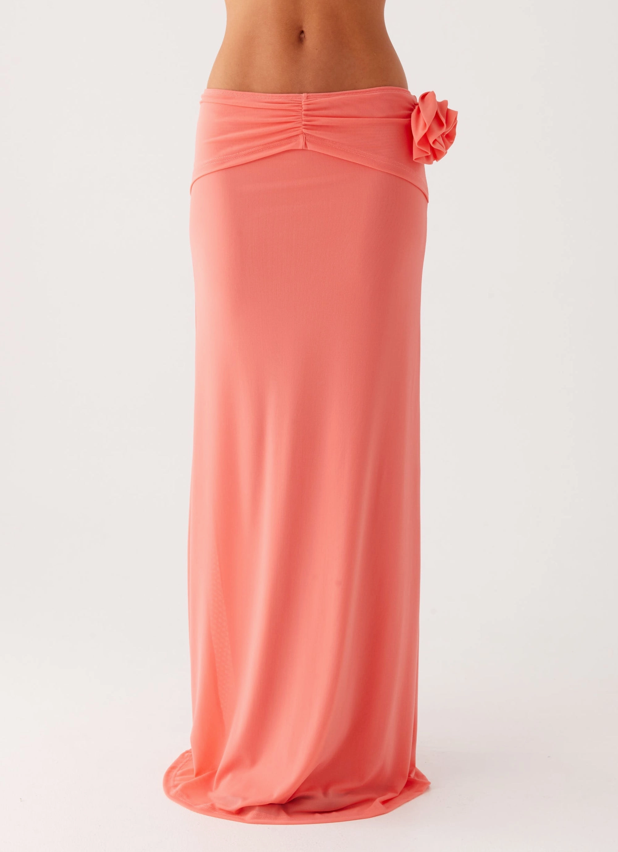 Jayce Maxi Skirt - Salmon Layered Structure Pleated Construction