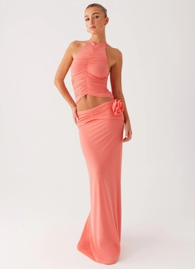 Jayce Maxi Skirt - Salmon Laser Cut Edges