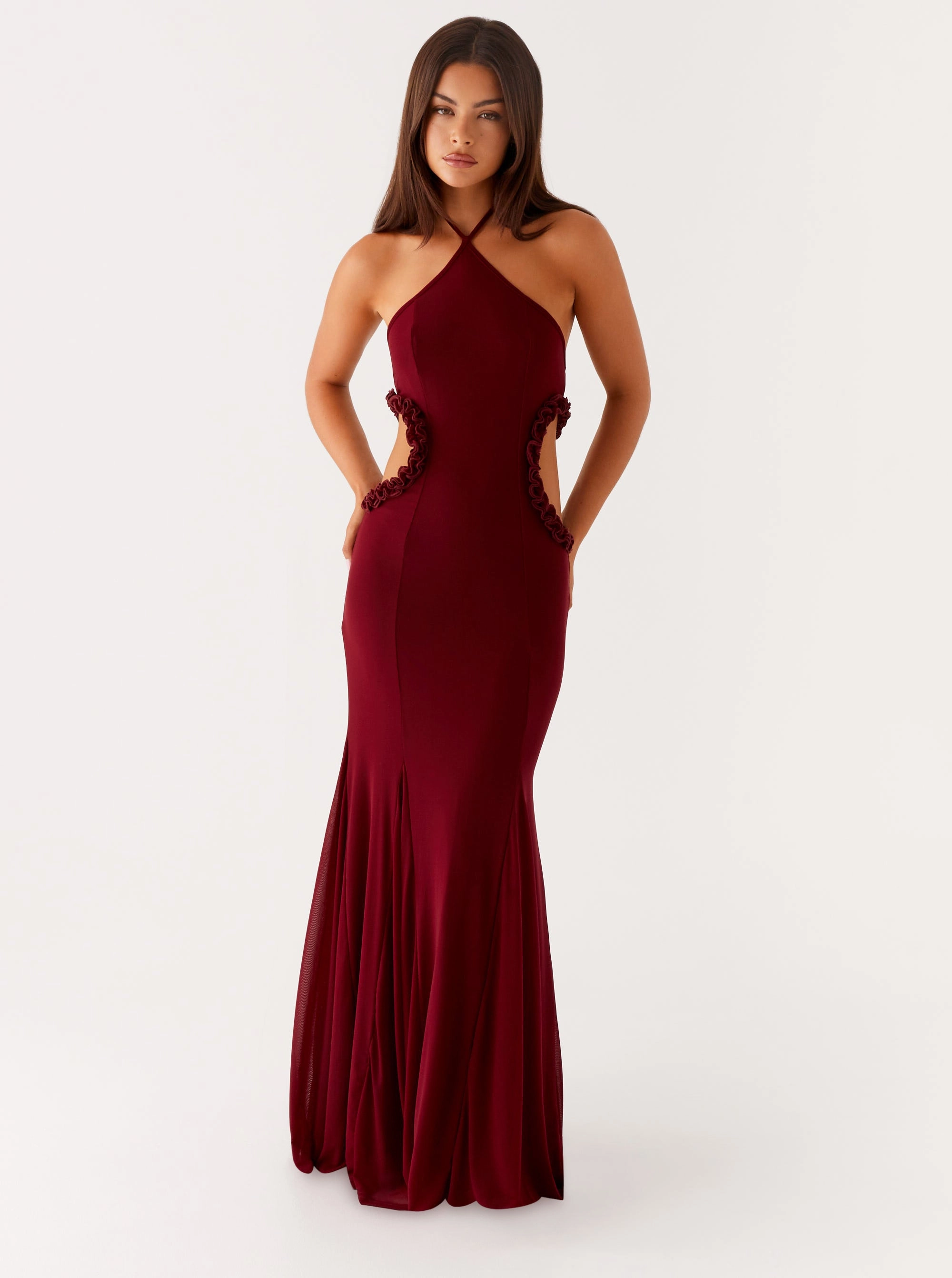 Jemima Maxi Dress - Raspberry Wine Flattering Lines Fitted Shape