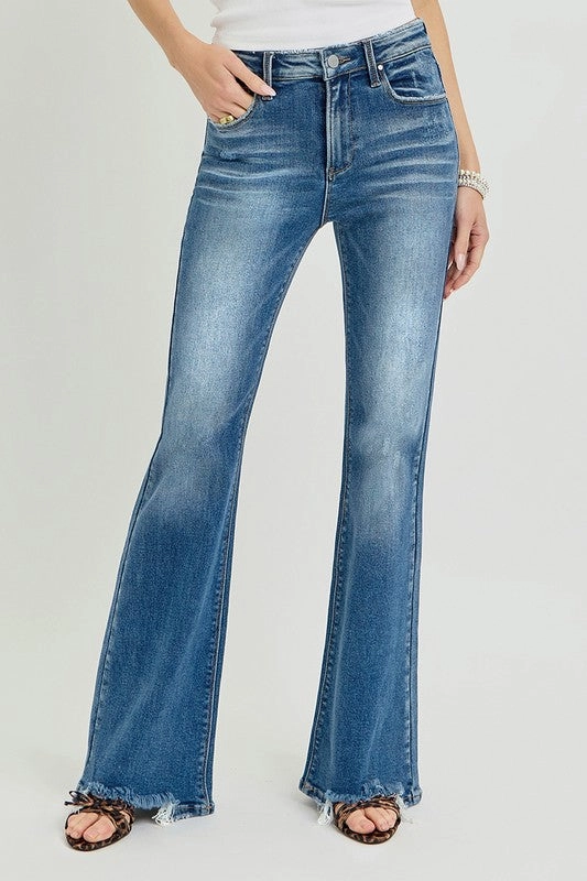 Jennie Tummy Control High Rise Flare Step Hem Jeans Zero Waste Pattern Design Shrink Resistant Denim