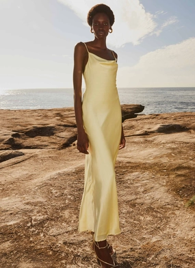 Joanna Satin Maxi Dress - Lemon Effortless Pair Sharp Profile