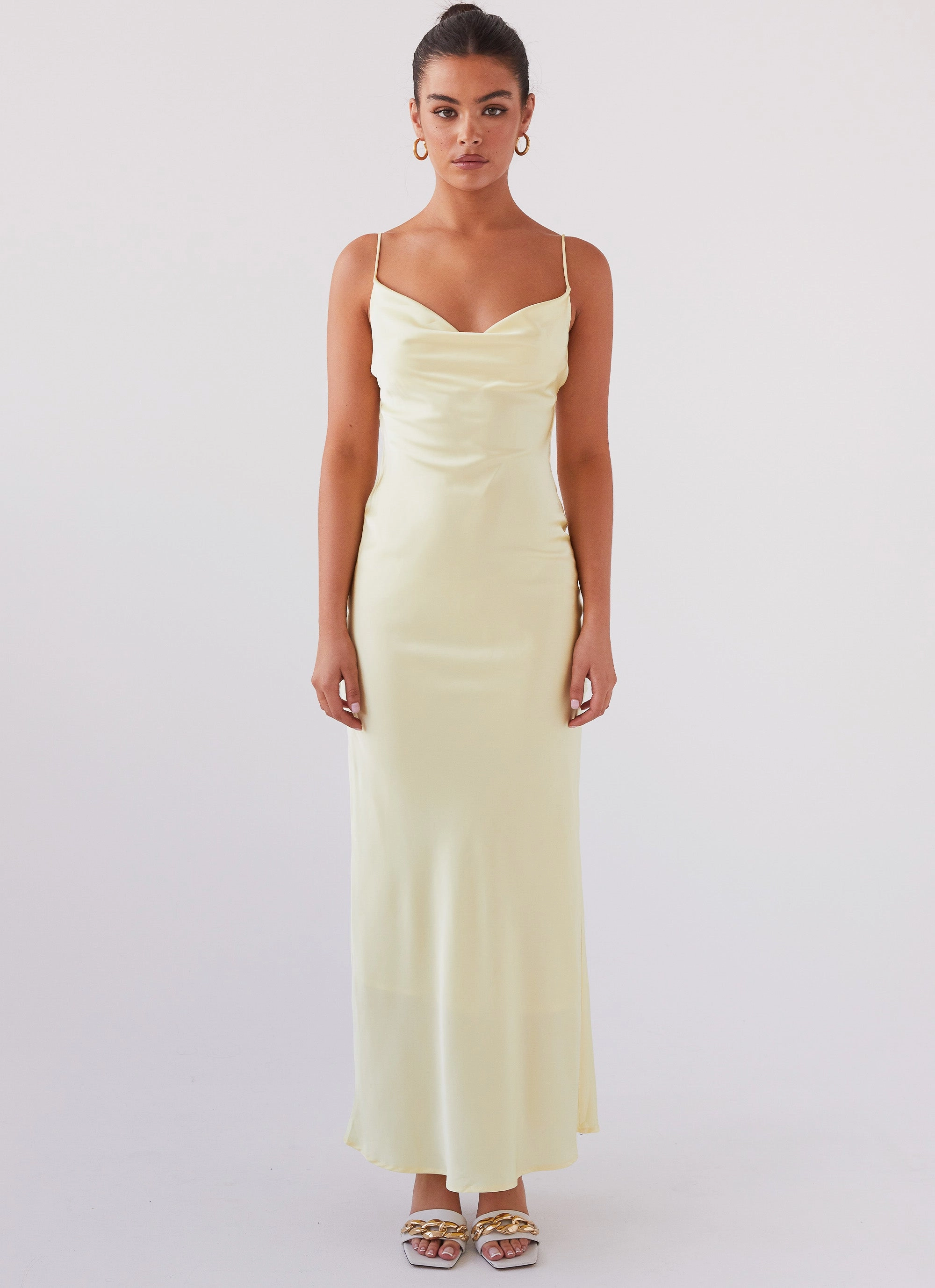 Joanna Satin Maxi Dress - Lemon Lawn Soft Neutral Flow