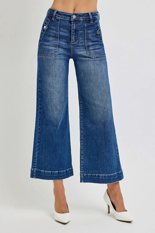JODIE HIGH RISE ANKLE WIDE LEG PATCH FRONT POCKET JEANS Creative Look Elegant Road Trip