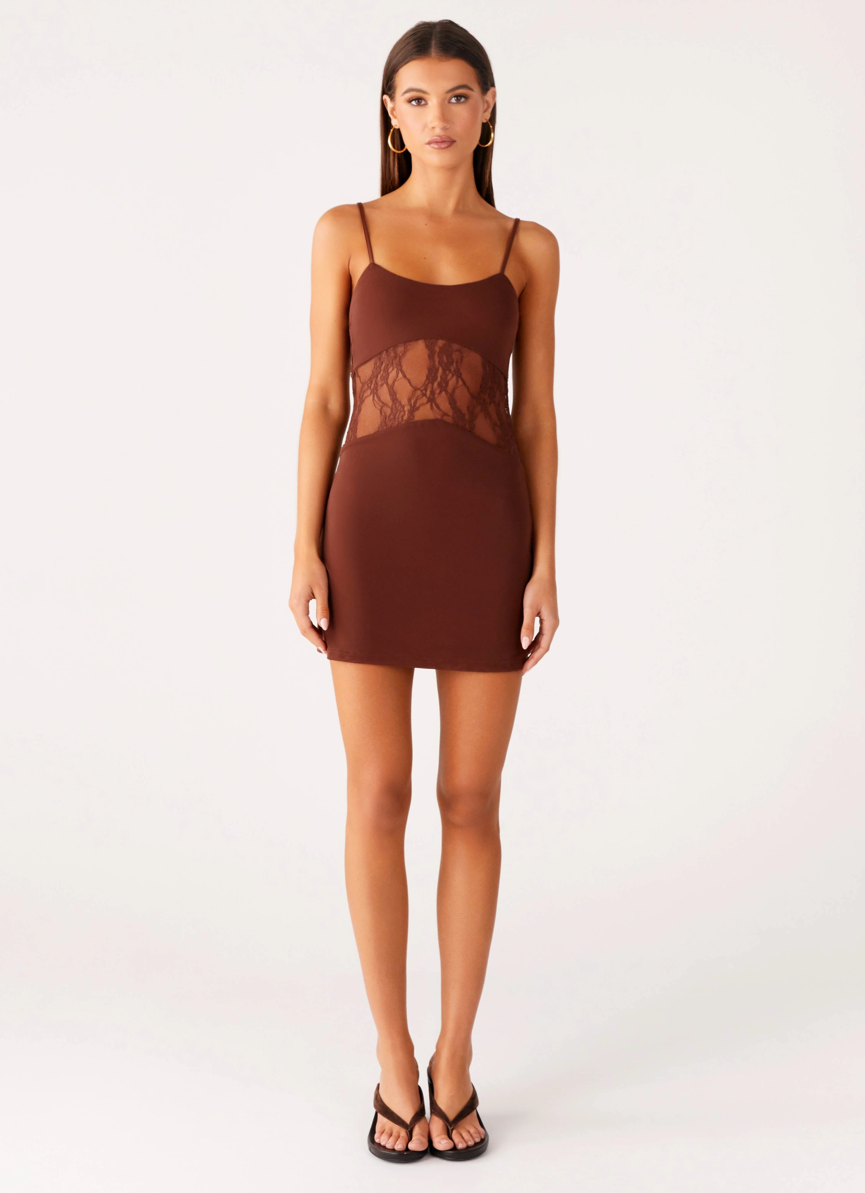 Sleeveless Jordanna Lace Mini Dress - Chocolate