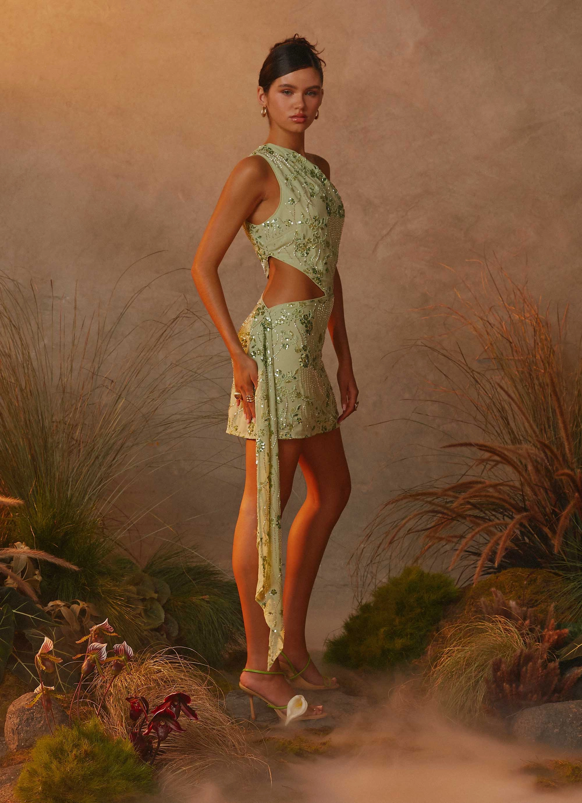 Juelz Beaded Mini Dress - Lime Weekend Edge