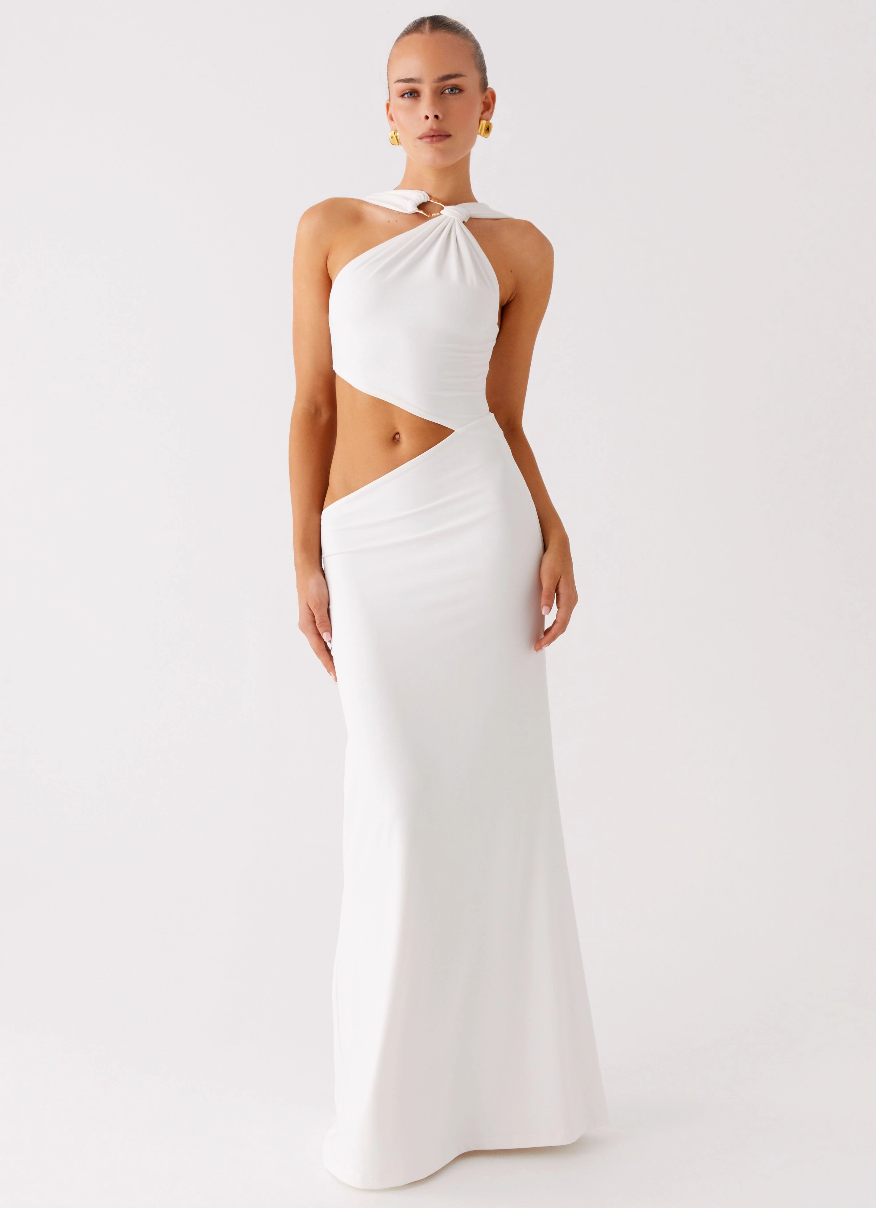 Juliander Knot Maxi Dress - White Versatile Cut Hook-And-Eye