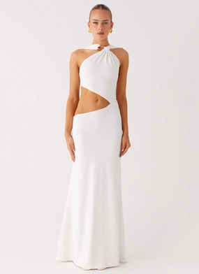 Juliander Knot Maxi Dress - White Texture Play