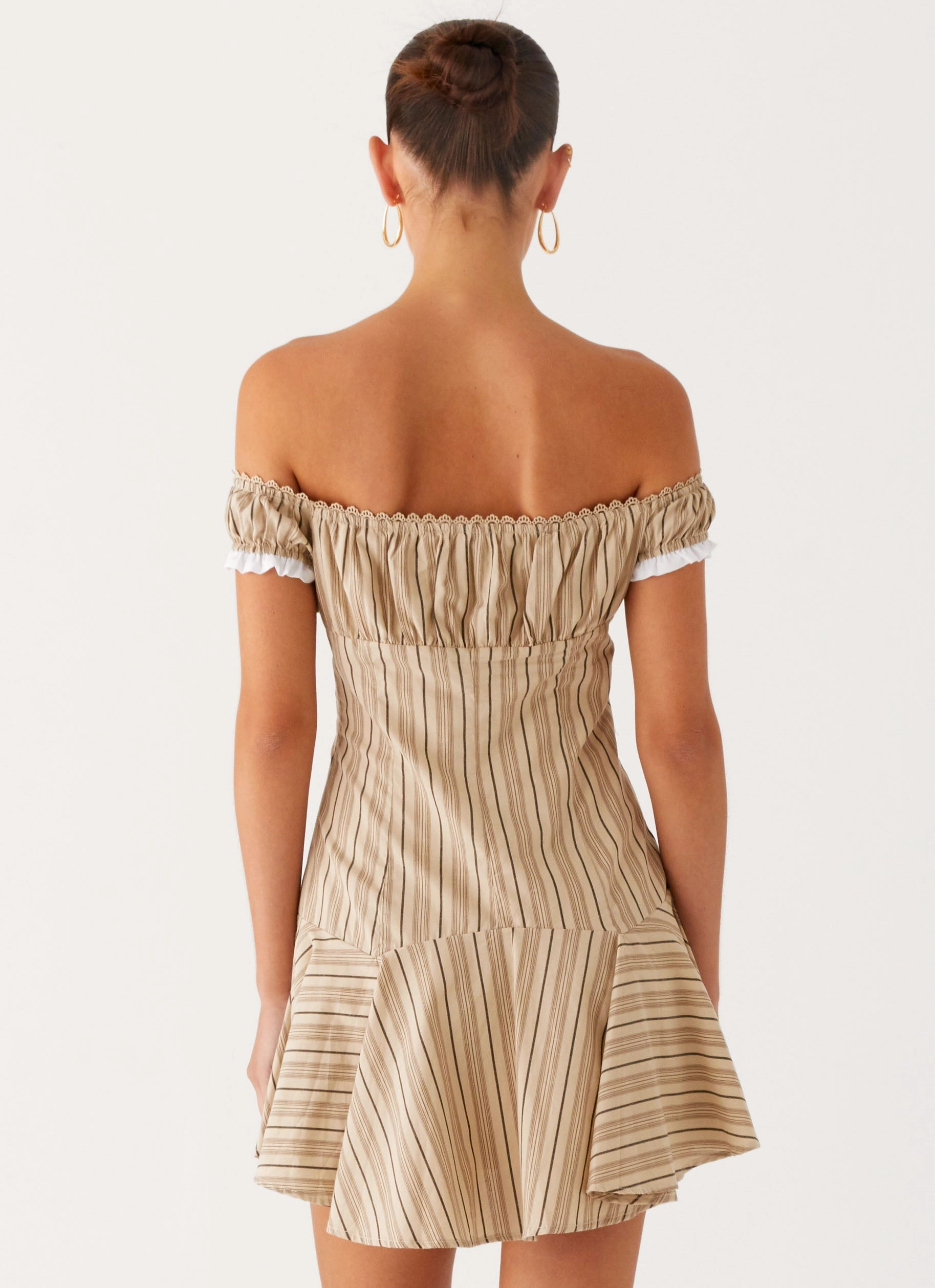 Jumana Off Shoulder Mini Dress - Off White Stripe Trend Appeal