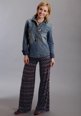 Stetson Womens Chevron Print Brown Rayon/Spandex Trousers Everyday Loose Music Event Customizable Fit