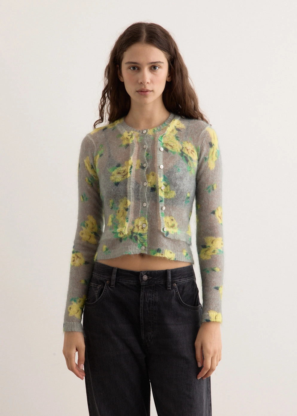 Kahoo Printed Overwashed Cardigan Tonal Stitching Detail