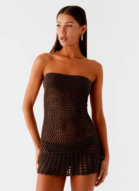 Kaiane Strapless Crochet Mini Dress - Chocolate Adjustable-Length Stylish Vibe