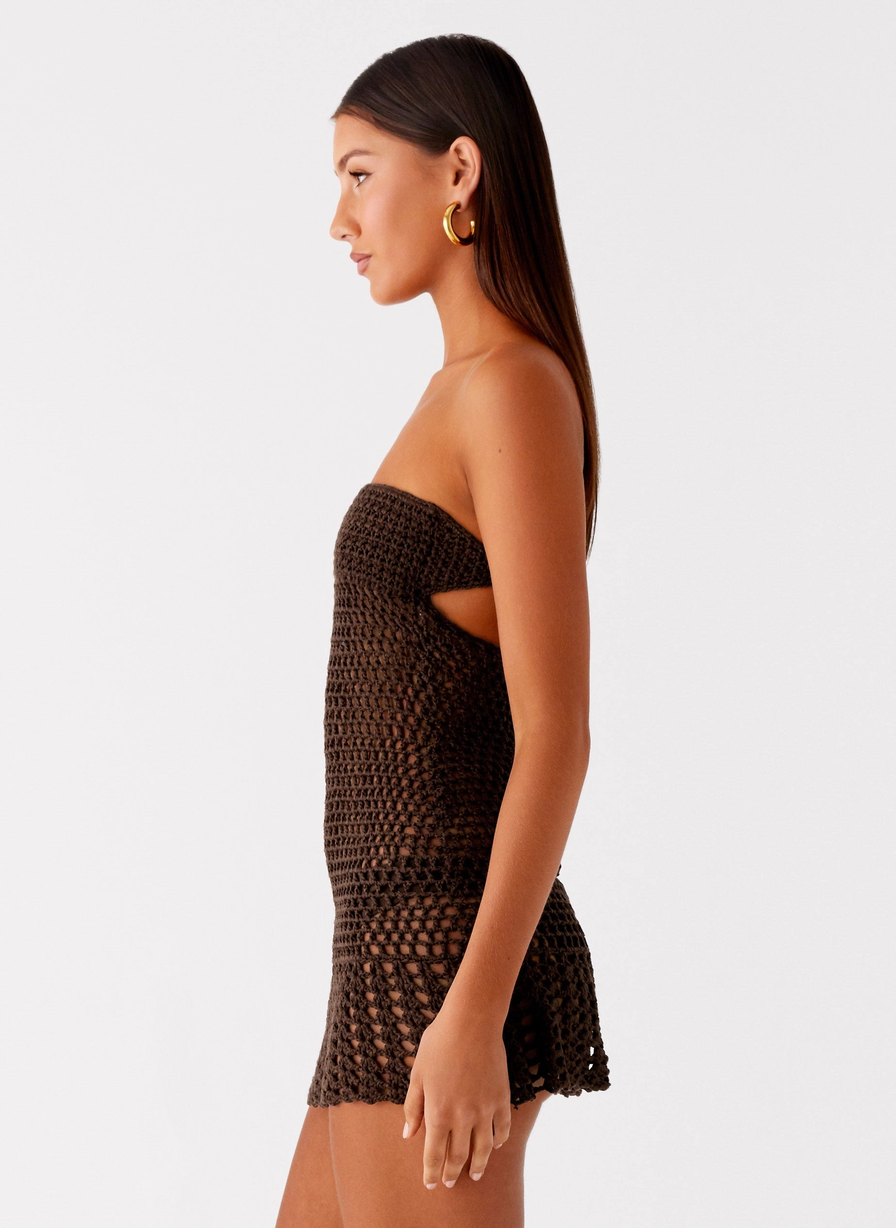 Kaiane Strapless Crochet Mini Dress - Chocolate LightweightMaterial